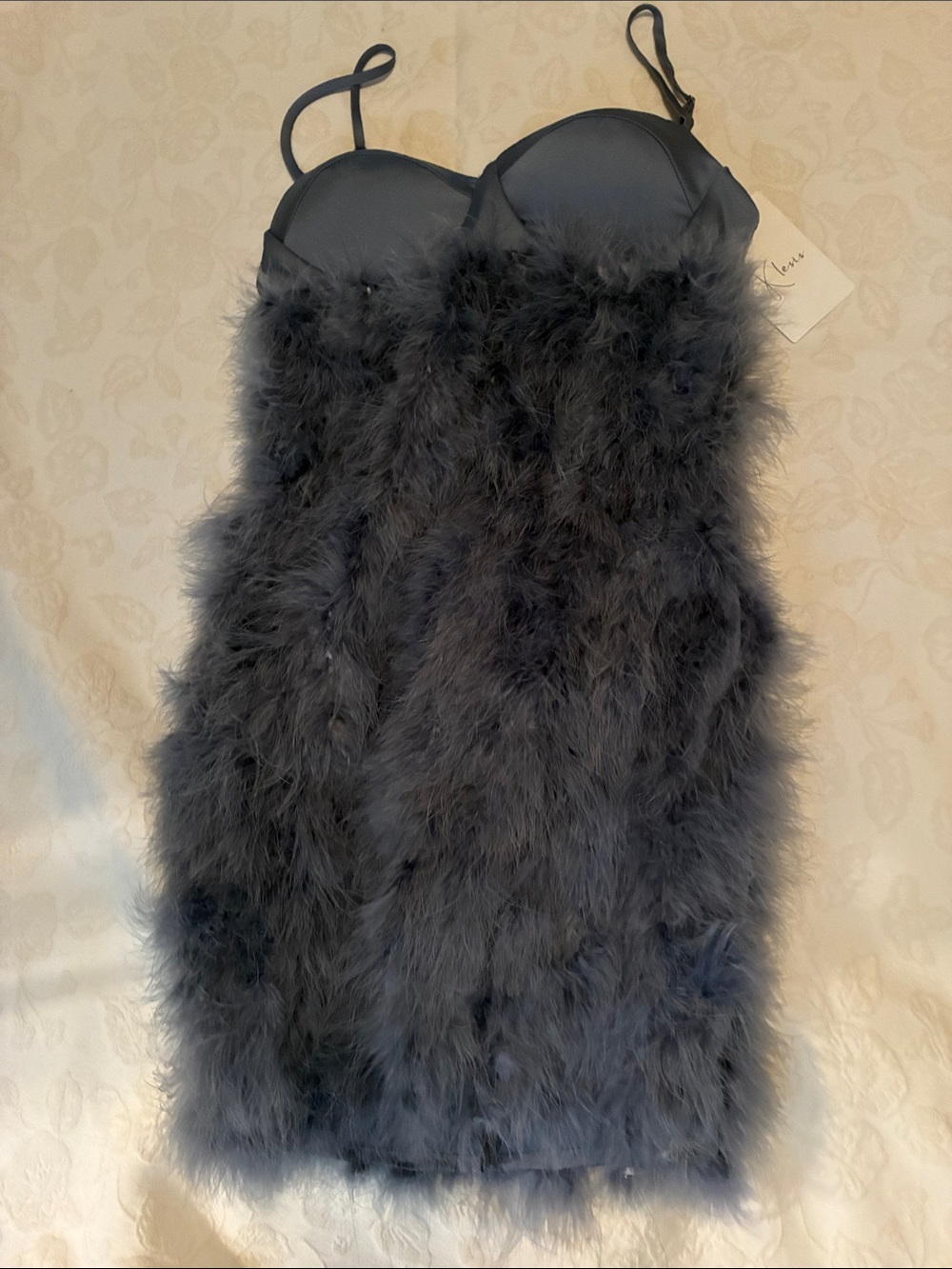 Klesis Blue Feather Trim Bustier Slip Dress